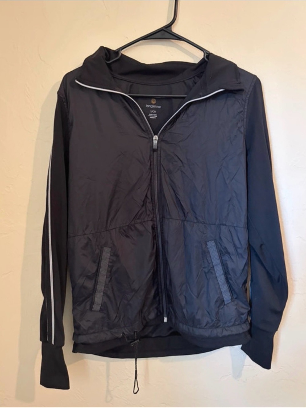 Tangerine women’s Black Zip-Up Windbreaker with Contrast Piping